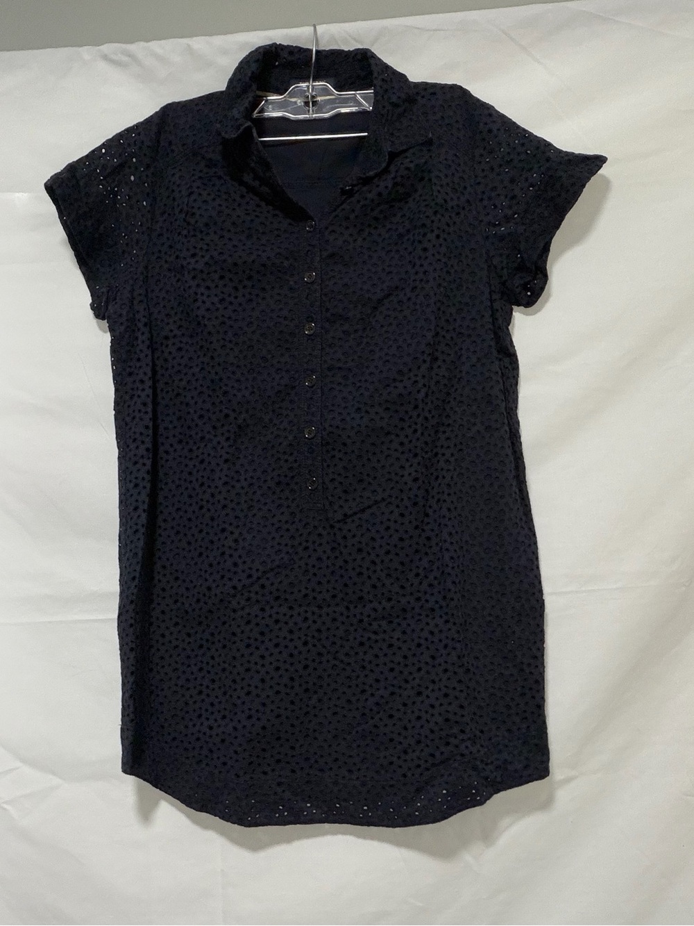 Burberry Navy Eyelet Button-Front Short Sleeve Tunic